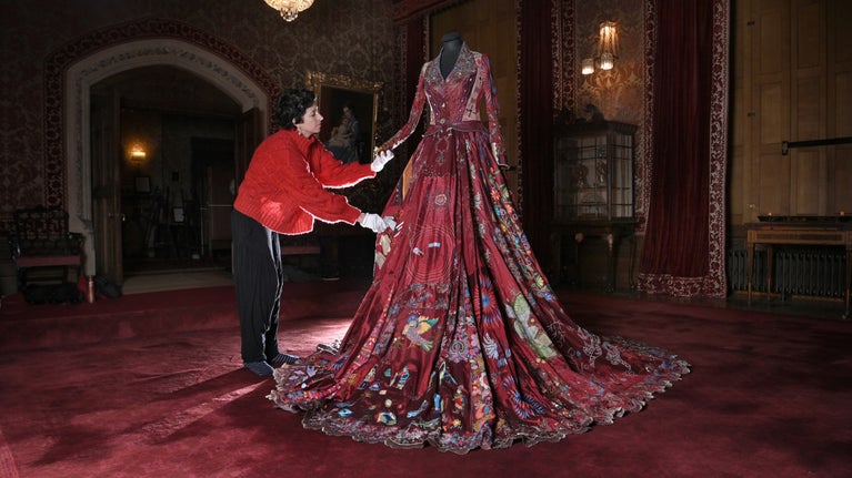 Artist Kirstie Macleod arranges the Red Dess in Tyntesfield, Somerset